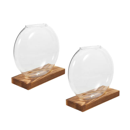 LALADEFIEE 2pcs Hydroponic Glass Vases with Wooden Stand, Indoor Plant Propagation Station for Greenery Terrarium, Decorative Flower Pots for Home Office Window Sill