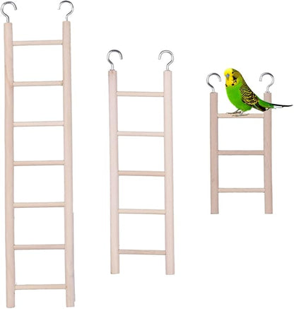 JOPE 3 Sizes Wooden Bird Ladder for Cage, Bird Parrot Step Ladders Toys, Cage Hanging Pet Cage Ladders Climbing Ladder for Parakeets, Parrots, Cockatoo, Lovebirds