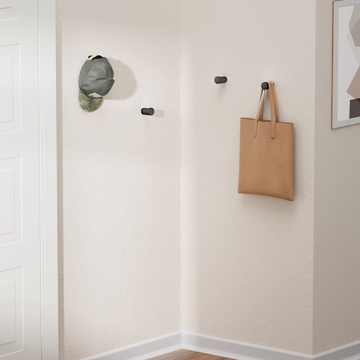 COCOYA 4Pack Metal Wall Hooks, Minimalist Coat Hooks Matte Black Simple Modern Easy Install Wall Mount Heavy Duty Aluminum Mid Century Entryway Bathroom, for Hanging Hat Purses Robe Clothes Backpack