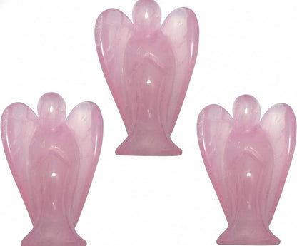 Mina Heal Pocket Guardian Angel Figurine, Hand-Carved Rose Quartz Crystal Statue, Palm-Size Angel Keepsake for Meditation, Comfort and Decorative Display (Set of 3)