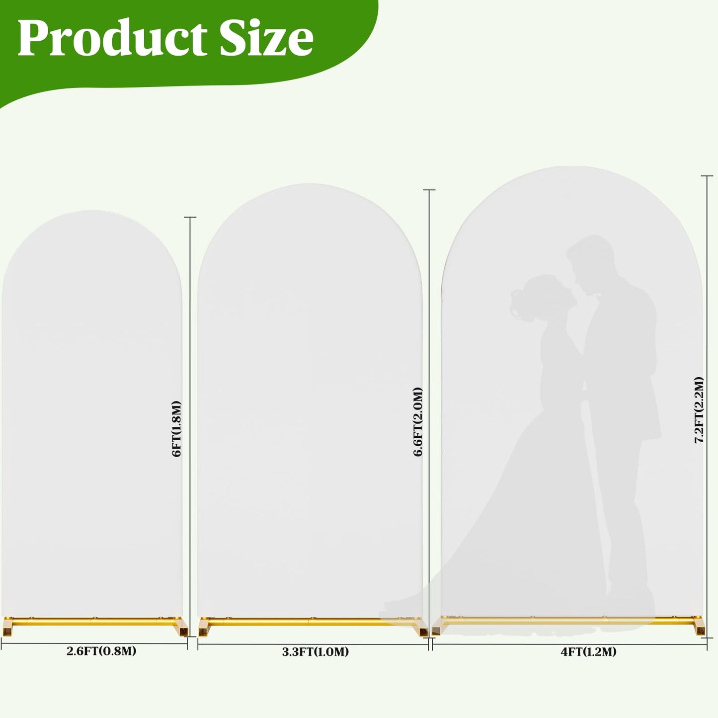 CludPark Arch Backdrop Stand with Cover Set, 7.2FT,6.6FT,6FT Gold Metal Wedding Arch for Ceremony, Heavy Duty Balloon Arch Stand with White Spandex Cover for Birthday Party, Baby Shower, Graduation