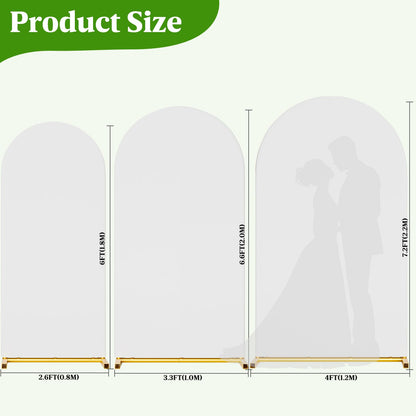 CludPark Arch Backdrop Stand with Cover Set, 7.2FT,6.6FT,6FT Gold Metal Wedding Arch for Ceremony, Heavy Duty Balloon Arch Stand with White Spandex Cover for Birthday Party, Baby Shower, Graduation