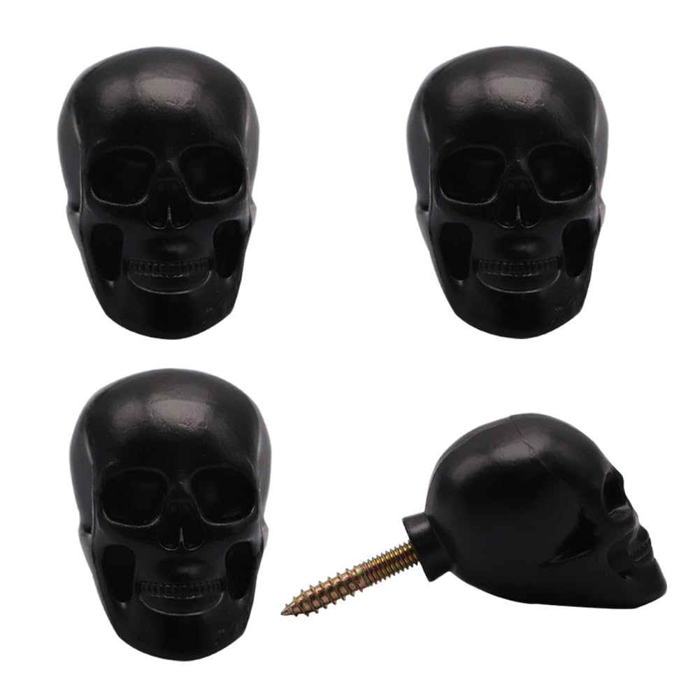 Hdtyyln Skull Wall Hooks, 4 Pcs Decorative Metal Wall Mounted Key Holder Hat Rack Organizer Bathroom Hanger Home and Kitchen Use Pegs (Black)