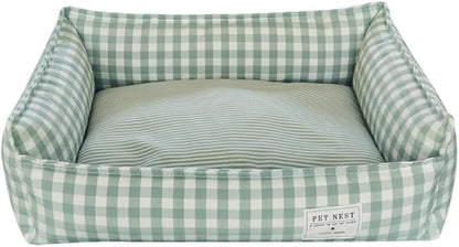 Orthopedic Rectangle Dog Bed for Medium Small Dogs, Plaid Plush Modern Puppy Sofa Bed with Anti-Slip Bottom, Cute Calming Pet Bed(Green,X-Large)