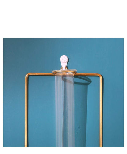Nordic Wall Vase,Gold Geometric Vase Hanging Hydroponic Planter,Wall-Mounted Metal Glass Tube Bud Vase Decorative for Centerpieces Wedding Home Decor(Gold 1)