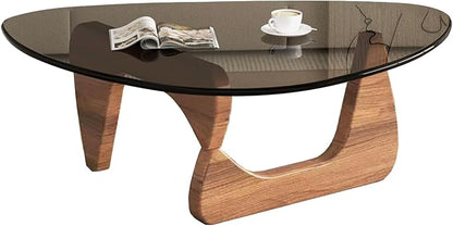 Glass Coffee Table, Mid Century Modern Coffee Table, Coffee Table for Living Room Center Table Suitable for Bedroom Living Room Reception Office Tables (Walnut/Grey, Large)