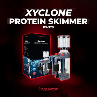 AQUATOP Xyclone PS-370 Protein Skimmer – 370 GPH Needle Wheel Pump Included – For Saltwater Aquariums Up to 100 Gallons – In-Sump or Hang-On Dual Outlet Design