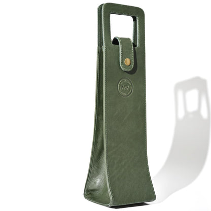 Argali Wines Premium Collection Single Bottle Wine Tote - Genuine Leather, Elegant & Durable, Secure Locking Strap, Sophisticated Gift for Wine Enthusiasts (Green)