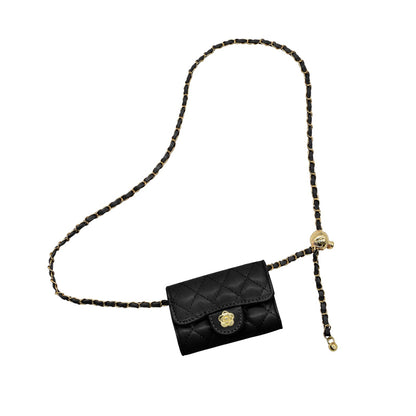 YAMEIZE Mini PU Leather Chain Belt Bag for Women Quilted Waist Purse Crossbody Fanny Pack Detachable Belt Chain