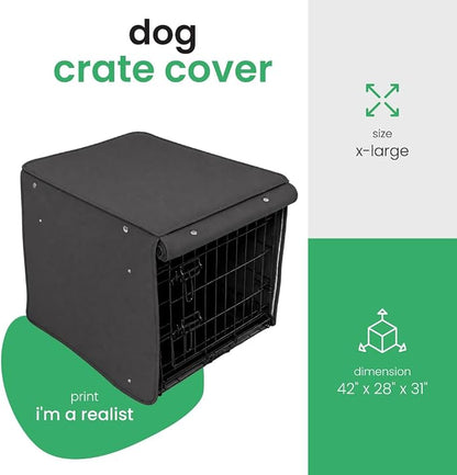 Molly Mutt I'm a Realist Dog Crate Cover, 100% Cotton Canvas Cover with 2 Roll-Up Panels, Ideal for Dog or Cat Crate, Durable, Washable, and Free of Harmful Chemicals, 42" x 28" x 31"