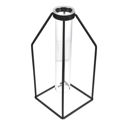 ULTNICE Hydroponic Glass Vase with Wrought Iron Frame 9.44X3.93X3.54In Office Plant Decor Modern Minimalist Planter Terrarium Container