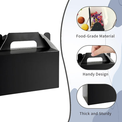 PEIQICHU 24 Pack Candy Treat Boxes Snack Goodie Bags Party Favors Box Party Gift Bags for Birthday, Baby Shower, Weddings Cardboard Candy Containers With Handle, Gable Style, Black