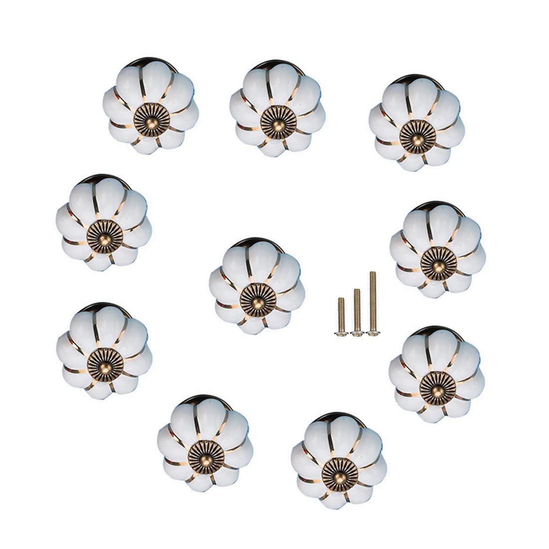 GDQLCNXB 10 Pcs Vintage Ceramic Pumpkin Cabinet Knobs, Kitchen Cabinet Drawers Dresser Cupboard Pull Handles Door Pulls with 3 Kinds of Screws(White)