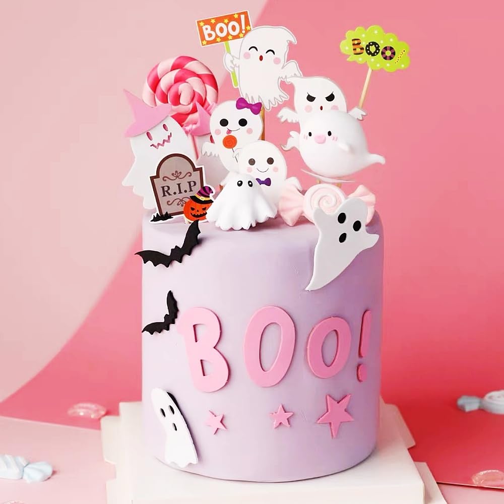 24 PCS Boo Haunted Cake Decor Ghost Cake Topper Halloween Party Supplies Ghost Party Decoration Halloween Ghost Decorations