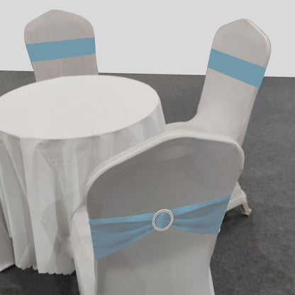 IFAMIO 20 Pcs Light Blue Chair Sashes with Buckles Bridal Stretch Spandex Chair Bands Elastic Bows Ties with Buckle for Wedding Party Birthday Graduation Banquet Event Decoration (Sky Blue)