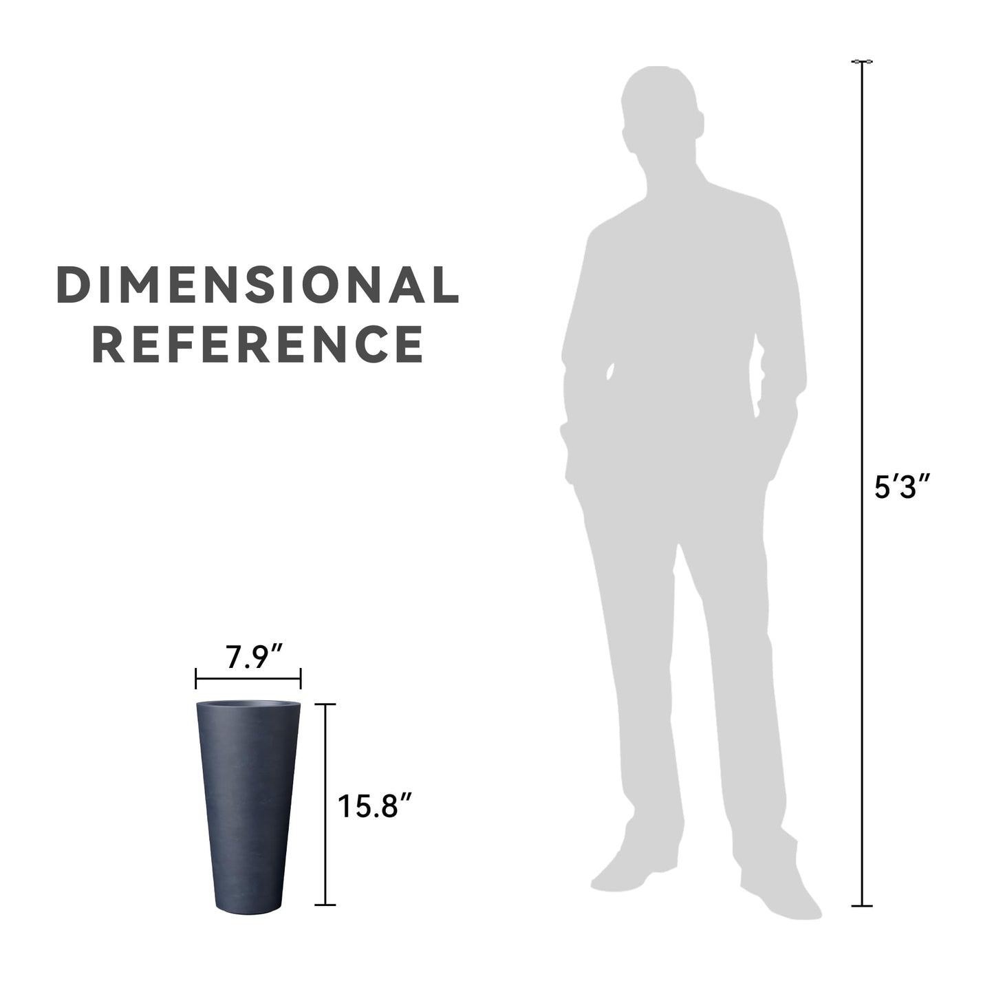 Kante Tall Concrete Planter (Set of 2), 15.8 Inch Height Large Flower Pot for Indoor Outdoor Plants, Suitable for Home, Patio, Garden, Porch, Charcoal
