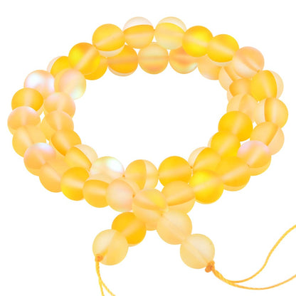 Matte Aurora Crystal Glass Beads Gemstone 8MM Yellow Frosted Glitter Shining Mermaid Round Loose Beads Frosted Moonstone for Jewelry Making
