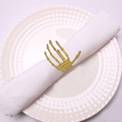 Skull Napkin Rings Set of 12, Gold Skeleton Claw Napkin Ring Metal Holder for Decorative Halloween Cloth Napkins, Home Birthday Daily Party Table Favors Supplies Bar Dinning Cloth Decor