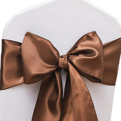 JFDYDM 50 Pack Satin Brown Chair Sashes Bows for Thanksgiving Halloween Autumn Wedding Birthday Party Deocrations, Brown Sashes for Chair Covers Folding Chairs Chiavari Chairs Decorations
