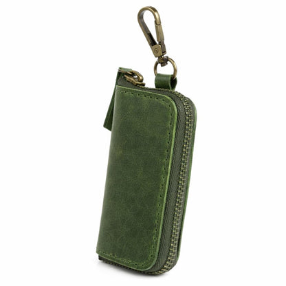 Handmade Full Grain Leather Car Key Holder & Zippered Coin Purse | Belt Loop Key Chain, Compact Earphone Holder Multi-Functional Money Purse Elegant Leather Accessory Versatile Key Organizer (Green)