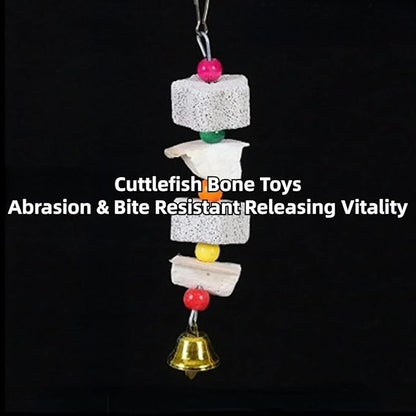 2Pcs Bird Beak Calcium Stone Lava Block Chew Toy Grinding Teeth Natural Minerals with Bell for Parakeet Conure Lovebird Cockatiel Finch Canary Hamster Chinchilla Rabbit (Small)