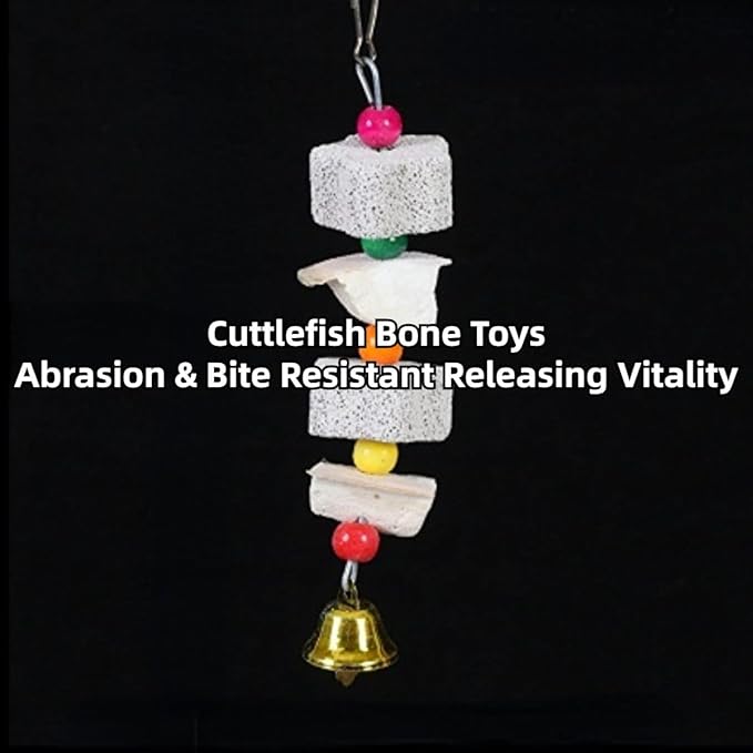 2Pcs Bird Beak Calcium Stone Lava Block Chew Toy Grinding Teeth Natural Minerals with Bell for Parakeet Conure Lovebird Cockatiel Finch Canary Hamster Chinchilla Rabbit (Large)