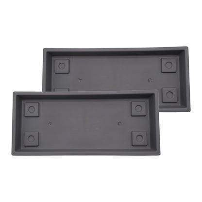 The HC Companies 29.5 Inch Venetian Rectangular Plant Saucer, Lightweight UV-Resistant Plastic Outdoor & Indoor Flower Pot Tray, 2-Pack Plant Pot Trays for Garden & Home Decor, Warm Gray