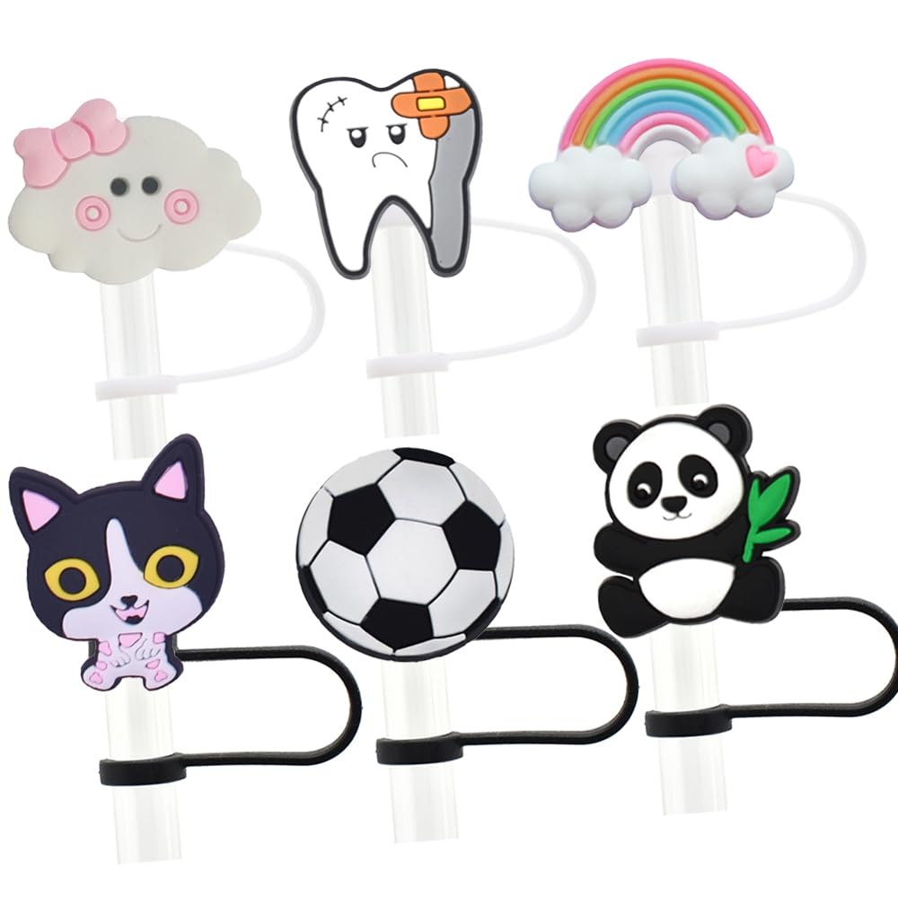 YEALQUE Random Different 50PCS 0.4in Straw Covers Cap Dust Proof Cute Reusable Drinking Straw Toppers PVC for 9-10mm Tumbler Cup Straws Accessories