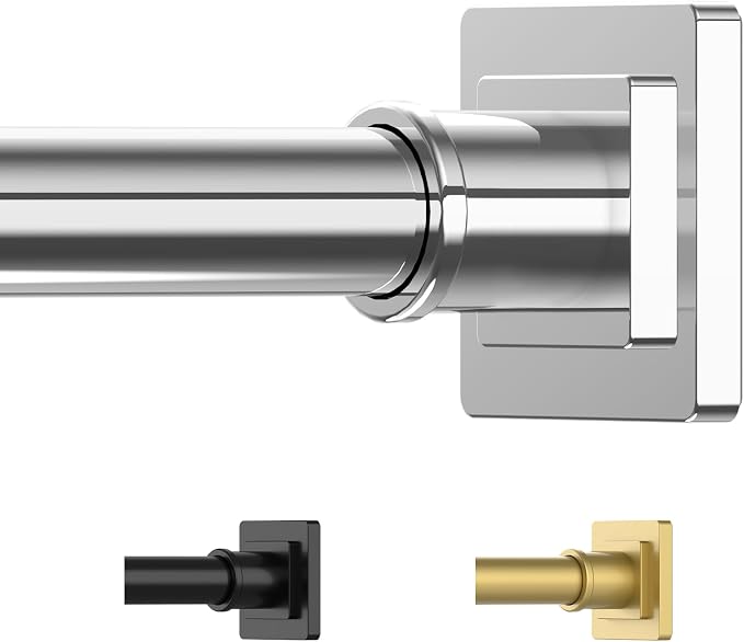 UIOSANRT Stainless Silver Shower Curtain Rod 31-92 Inches Non-Slip Shower Rod Tension Mounted No Drill Shower Curtain Rods Spring Tension Rod Adjustable for Windows Bathroom