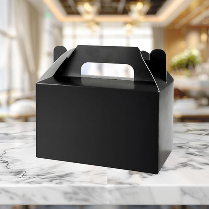 PEIQICHU 24 Pack Candy Treat Boxes Snack Goodie Bags Party Favors Box Party Gift Bags for Birthday, Baby Shower, Weddings Cardboard Candy Containers With Handle, Gable Style, Black