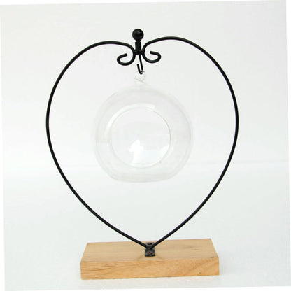 COHEALI Hanging Glass Globe Display Stand with Wooden Base Iron Ornament Holder for Air Plant Terrarium Wedding Party and Home Decoration for Christmas and Birthday Hanging Ornaments