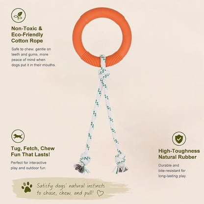 Green Sheep Natural Rubber Dog Chew Toy, Interactive Ring Rope Dog Toy for Tug of War, Durable Dog Toy with Recycled Cotton Rope for Medium to Large Dogs,Orange