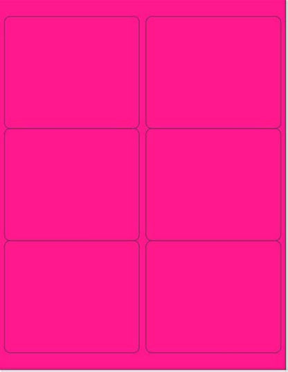 8-1/2 x 11" Neon Color High Light Fluorescent Labels for Laser & Inkjet Printer (Pink Fluorescent, 4" x 3-1/3" - 6 Per Page | 300 Labels)