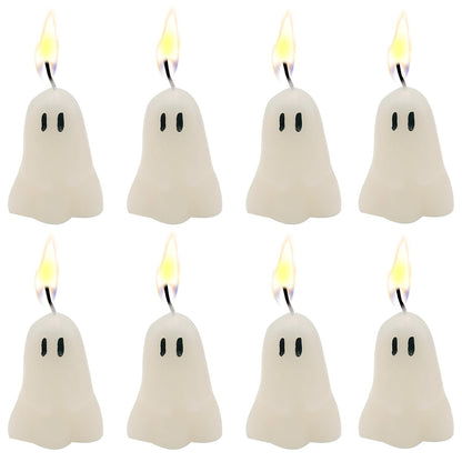 itechpanda 8 PCS Halloween Ghost Candles Burning Soy Wax Spooky White Spooky Scented Candles for Home Halloween Party Bedroom Room Table Decorations