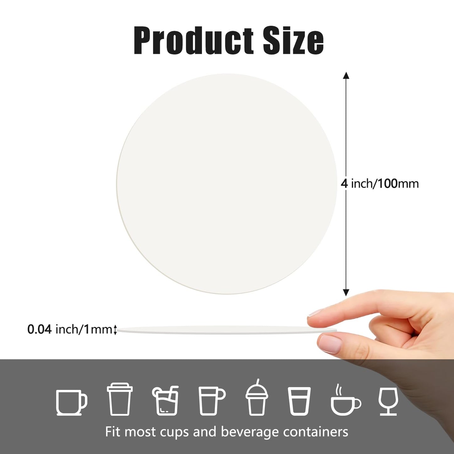 400 Pcs Disposable Paper Coasters（1MM）, 4 Inch Round White Cardboard Coasters for DIY Crafts Arts Drinks Weddings Parties Catering (White)