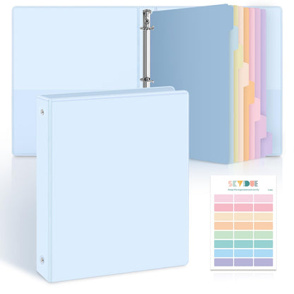 SKYDUE 1 Inch 3 Ring Binder with 8 Tab Dividers & 24 Labels, Pastel Binder Organizer for Letter Size Paper, Aesthetic School Binder for Notes, Documents, Office & Home Organization, Blue