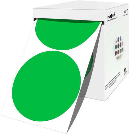 PARLAIM 3 Inch Round Color-Code Dot Stickers, 500 Color Coding Circle Labels per Roll Dispenser Box for Inventory, Green