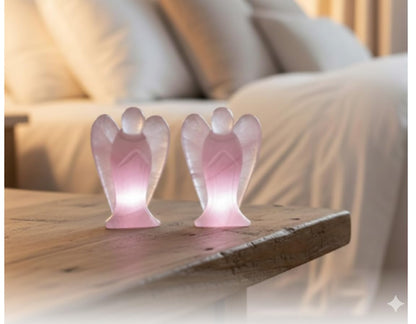 Mina Heal Pocket Guardian Angel Figurine, Hand-Carved Rose Quartz Crystal Statue, Palm-Size Angel Keepsake for Meditation, Comfort and Decorative Display (Set of 3)