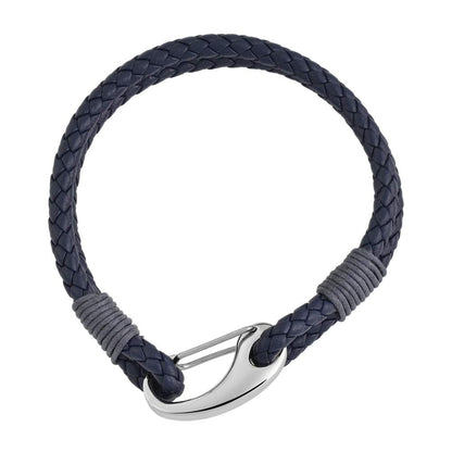 Edforce Braided Genuine Leather 2-Strand Cuff Bracelet with Stainless Steel Clasp (Prussian Blue)