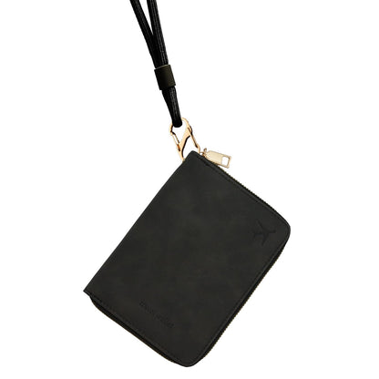 RFID Passport Holder for Travel, Passport Cover Wallet with Detachable Neck Strap & Wrist Lanyard, Passport Case for Women Men (Black)