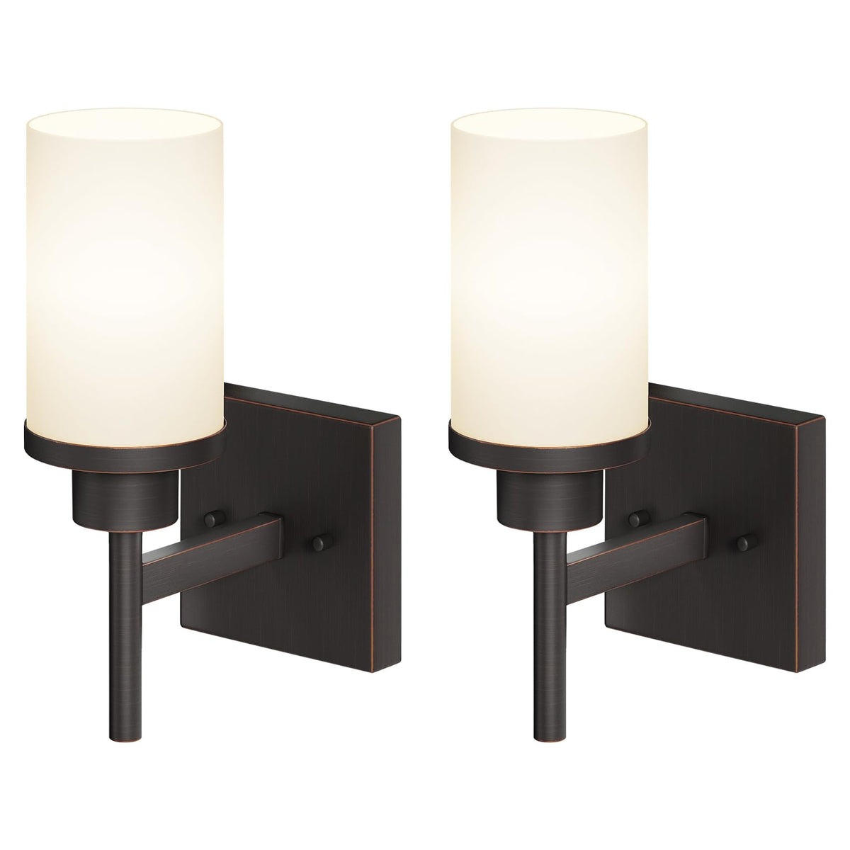 AONEON Wall Lights Over Mirror, 1-Light Oil-Rubbed Bronze Sconces, White Frosted Glass Shade, Model T001ORB-L1-P2, 2 Pack