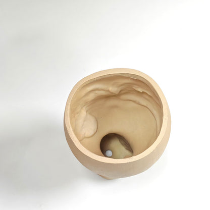 LuckyVin Face/Head Planters, Women Face Small Plant/Flower Pots with Drainage for Indoor Outdoor Succulents (Khaki)