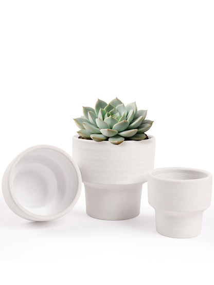 INGOFIN Ceramic Planter Pot Set of 3, 4/5/6 Inch Indoor Decorative Cachepot for Pothos & Succulents, No Drainage Hole, Modern Tabletop Desk Display Plant Pot for Home Decor, Sandblasted White