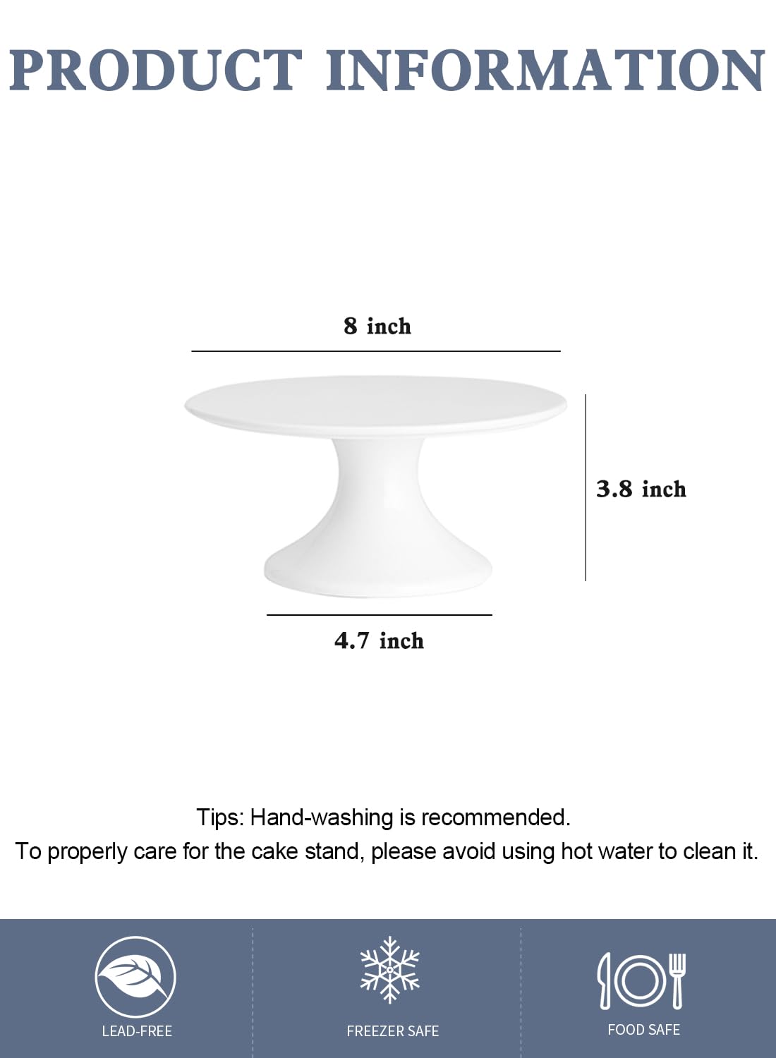 Kanwone 8-Inch Porcelain Small Cake Stand, Cake Plate, Dessert Stand, Cake Stand for Party, Baby Shower, Home Decorating Stand, White