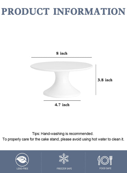 Kanwone 8-Inch Porcelain Small Cake Stand, Cake Plate, Dessert Stand, Cake Stand for Party, Baby Shower, Home Decorating Stand, White