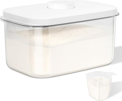 TBMAXS Airtight Flour Container 6.34 QT, Clear PET Plastic Food Storage Container Bin with Pop Up Lids For Rice Flour Sugar, Dry Food Holder for Kitchen Pantry Organization and Storage