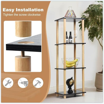 Haeterna 4-Tier Black Bookshelf, Wooden Bookcase with Open Shelves, for Small Spaces,Living Room Bedroom Office,No-Tool Assembly,11.8" D x 14.1" W x 47.2" H inches.