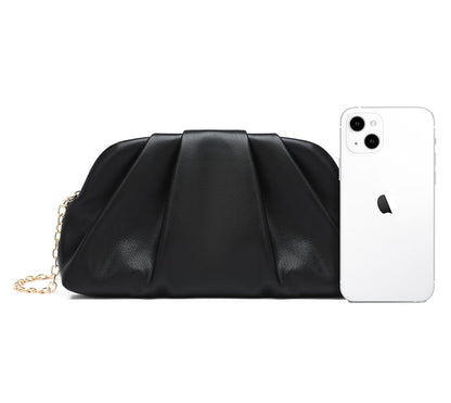 Dreubea Women's Fashion Cloud Shape Evening Bag Charming Fold Leather Clutch Handbag with Chain Beige