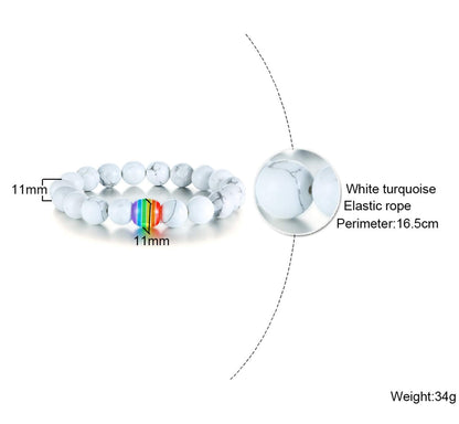 Nanafast LGBT Gay Rainbow Relationship Beaded Bracelet Couple Matching Pride Bead Bracelets Bangle 2 Pack (White/Black)