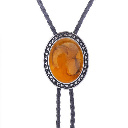 joymiao Vintage Bolo Tie for Men Western Cowboy Wedding Necklace Natural Stone Native American Bolo Tie Leather Necktie Costume Accessorie